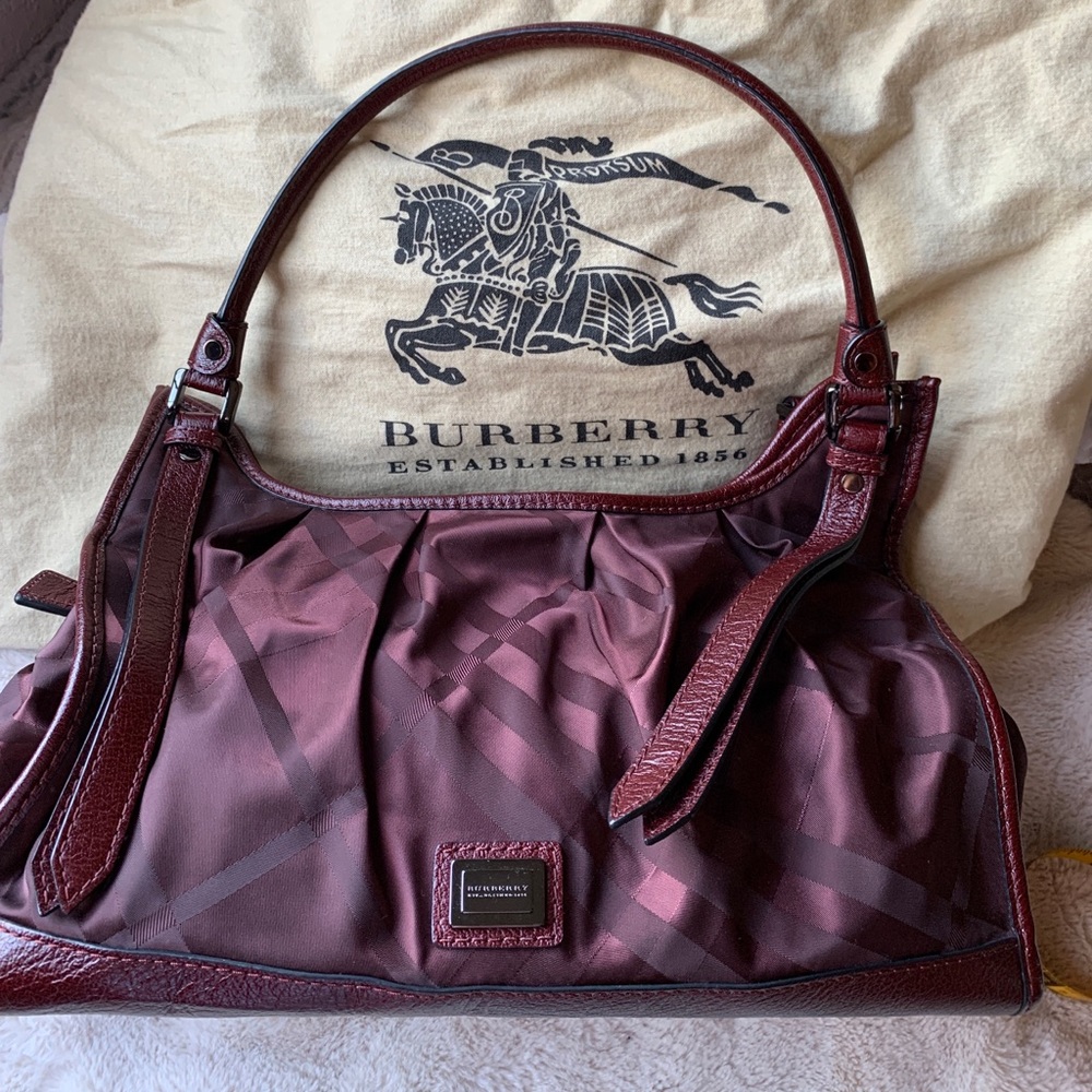 Authentic Burberry Burgundy Check Canvas Shoulder